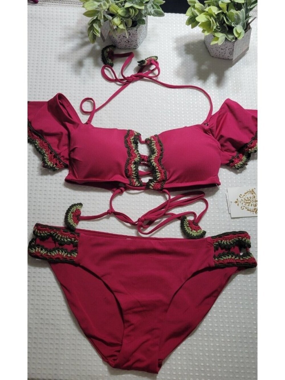 Becca By Rebecca Virtue Swim Bikini Womens Set Adjustable Fiusha Size S New